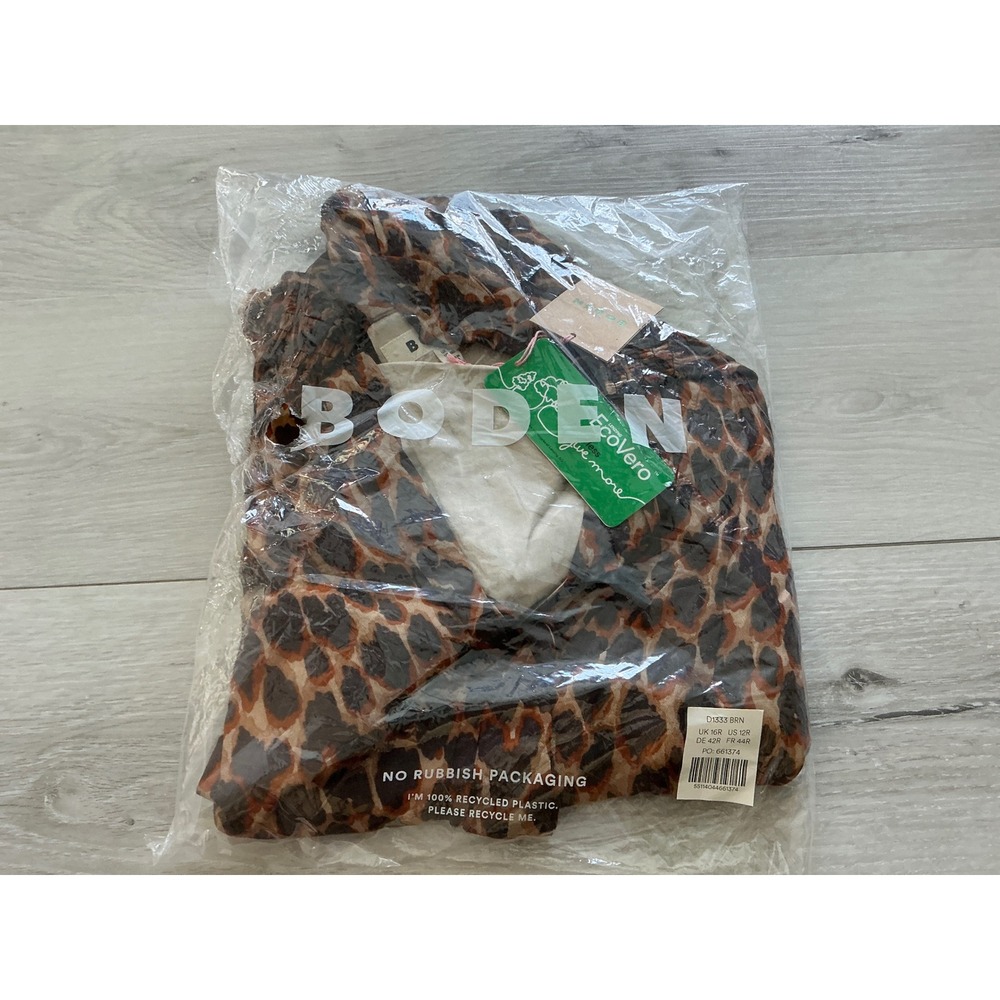Boden Brooke Tie Neck Tea Dress Leopard Print Maxi Dress Brown 12R New With Tags - Picture 7 of 11